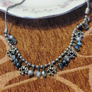 Brighton Cannes Blue Crystal Heart & Faux-Pearl Dangle Bead Necklace Choker